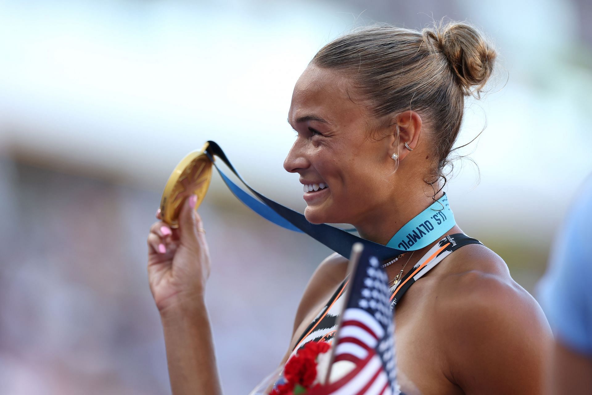 Anna Hall at the 2024 U.S. Olympic Team Track & Field Trials in Eugene, Oregon. (Photo by Getty Images)